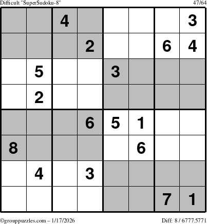 The grouppuzzles.com Difficult SuperSudoku-8 puzzle for Saturday January 17, 2026