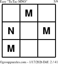 The grouppuzzles.com Easy TicTac-MNO puzzle for Saturday January 17, 2026