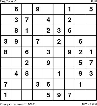 The grouppuzzles.com Easy Sudoku puzzle for Saturday January 17, 2026