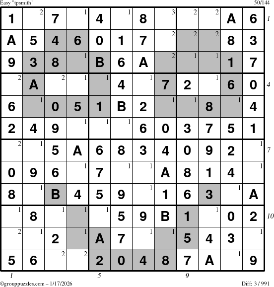 The grouppuzzles.com Easy tpsmith puzzle for Saturday January 17, 2026, suitable for printing, with all 3 steps marked