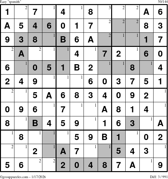 The grouppuzzles.com Easy tpsmith puzzle for Saturday January 17, 2026 with the first 3 steps marked