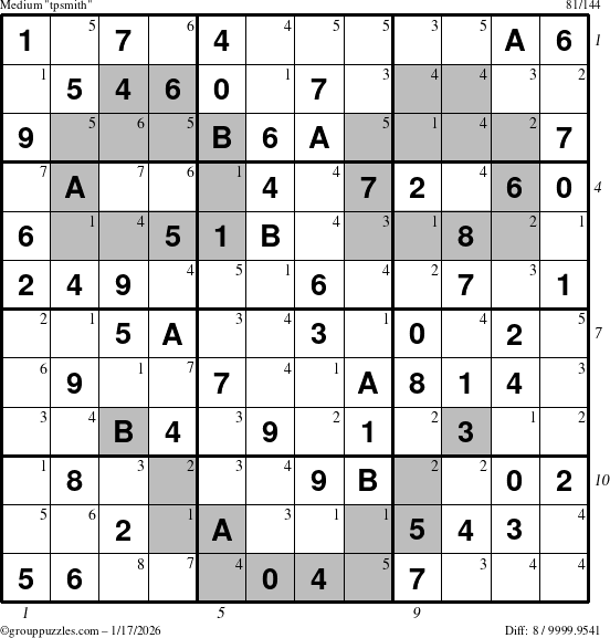 The grouppuzzles.com Medium tpsmith puzzle for Saturday January 17, 2026 with all 8 steps marked