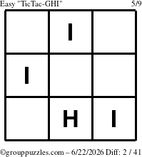 The grouppuzzles.com Easy TicTac-GHI puzzle for Monday June 22, 2026