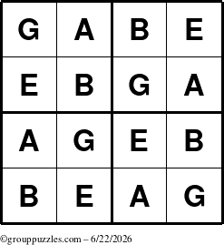 The grouppuzzles.com Answer grid for the Gabe puzzle for Monday June 22, 2026