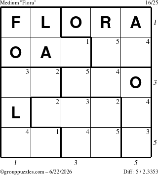 The grouppuzzles.com Medium Flora puzzle for Monday June 22, 2026 with all 5 steps marked