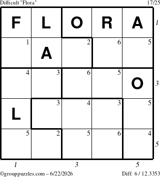 The grouppuzzles.com Difficult Flora puzzle for Monday June 22, 2026 with all 6 steps marked
