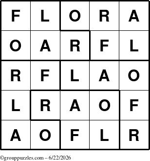 The grouppuzzles.com Answer grid for the Flora puzzle for Monday June 22, 2026