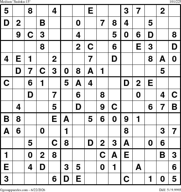 The grouppuzzles.com Medium Sudoku-15 puzzle for Monday June 22, 2026