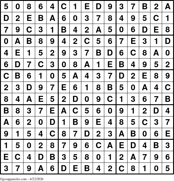 The grouppuzzles.com Answer grid for the Sudoku-15 puzzle for Monday June 22, 2026