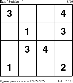 The grouppuzzles.com Easy Sudoku-4 puzzle for Thursday December 25, 2025