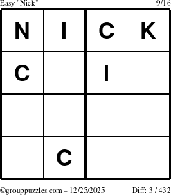 The grouppuzzles.com Easy Nick puzzle for Thursday December 25, 2025