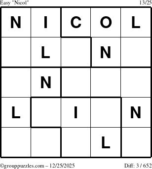 The grouppuzzles.com Easy Nicol puzzle for Thursday December 25, 2025
