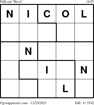 The grouppuzzles.com Difficult Nicol puzzle for Thursday December 25, 2025
