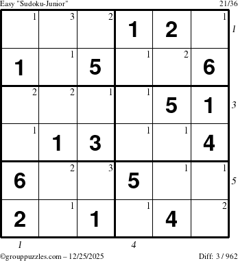 The grouppuzzles.com Easy Sudoku-Junior puzzle for Thursday December 25, 2025 with all 3 steps marked