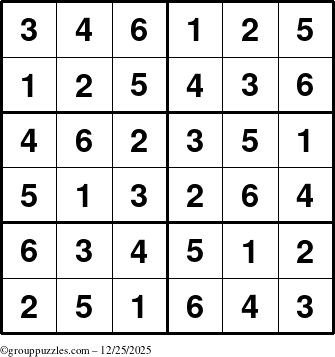 The grouppuzzles.com Answer grid for the Sudoku-Junior puzzle for Thursday December 25, 2025