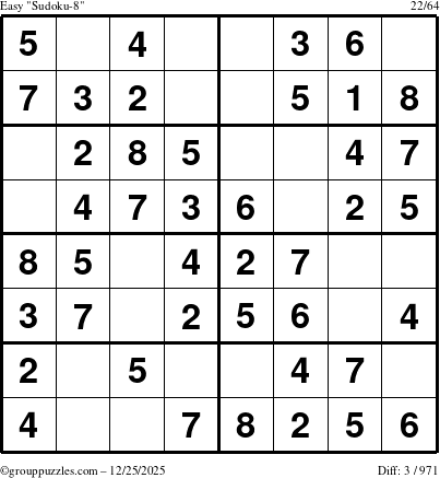 The grouppuzzles.com Easy Sudoku-8 puzzle for Thursday December 25, 2025