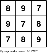 The grouppuzzles.com Answer grid for the TicTac-789 puzzle for Thursday December 25, 2025