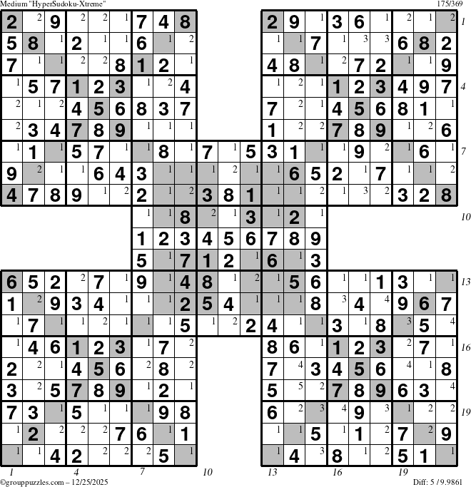 The grouppuzzles.com Medium cover-HyperXtreme puzzle for Thursday December 25, 2025 with all 5 steps marked