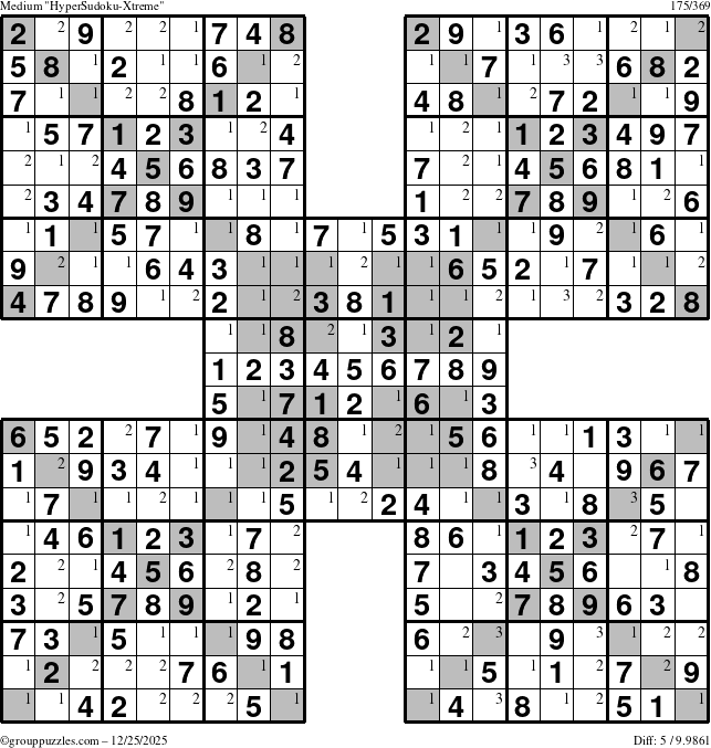 The grouppuzzles.com Medium cover-HyperXtreme puzzle for Thursday December 25, 2025 with the first 3 steps marked