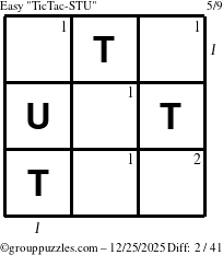 The grouppuzzles.com Easy TicTac-STU puzzle for Thursday December 25, 2025 with all 2 steps marked