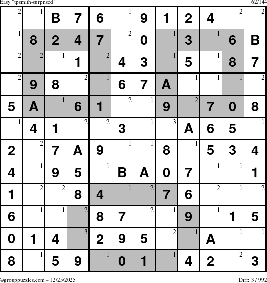 The grouppuzzles.com Easy tpsmith-surprised puzzle for Thursday December 25, 2025 with the first 3 steps marked