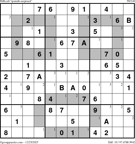 The grouppuzzles.com Difficult tpsmith-surprised puzzle for Thursday December 25, 2025 with the first 3 steps marked