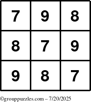 The grouppuzzles.com Answer grid for the TicTac-789 puzzle for Sunday July 20, 2025