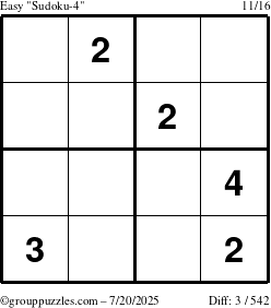 The grouppuzzles.com Easy Sudoku-4 puzzle for Sunday July 20, 2025