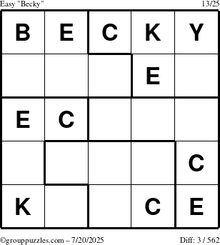The grouppuzzles.com Easy Becky puzzle for Sunday July 20, 2025