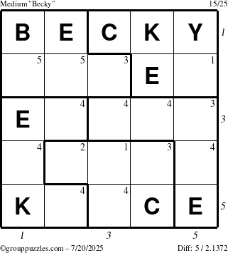 The grouppuzzles.com Medium Becky puzzle for Sunday July 20, 2025 with all 5 steps marked