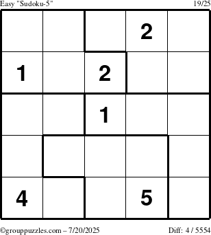 The grouppuzzles.com Easy Sudoku-5 puzzle for Sunday July 20, 2025