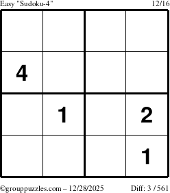 The grouppuzzles.com Easy Sudoku-4 puzzle for Sunday December 28, 2025