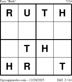 The grouppuzzles.com Easy Ruth puzzle for Sunday December 28, 2025