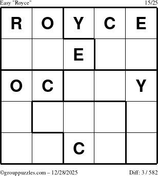 The grouppuzzles.com Easy Royce puzzle for Sunday December 28, 2025