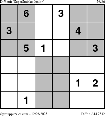 The grouppuzzles.com Difficult SuperSudoku-Junior puzzle for Sunday December 28, 2025