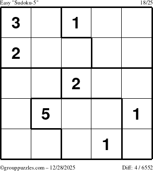 The grouppuzzles.com Easy Sudoku-5 puzzle for Sunday December 28, 2025