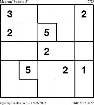 The grouppuzzles.com Medium Sudoku-5 puzzle for Sunday December 28, 2025