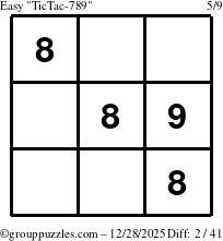 The grouppuzzles.com Easy TicTac-789 puzzle for Sunday December 28, 2025