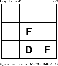 The grouppuzzles.com Easy TicTac-DEF puzzle for Tuesday June 2, 2026