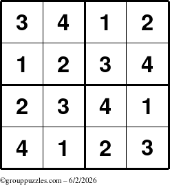 The grouppuzzles.com Answer grid for the Sudoku-4 puzzle for Tuesday June 2, 2026