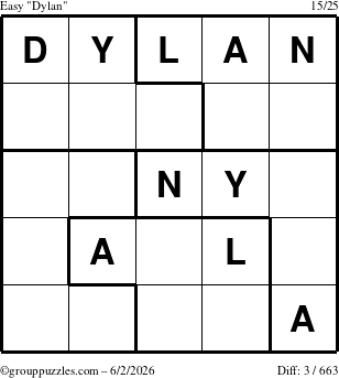 The grouppuzzles.com Easy Dylan puzzle for Tuesday June 2, 2026