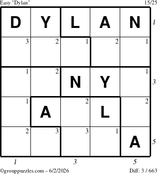 The grouppuzzles.com Easy Dylan puzzle for Tuesday June 2, 2026 with all 3 steps marked