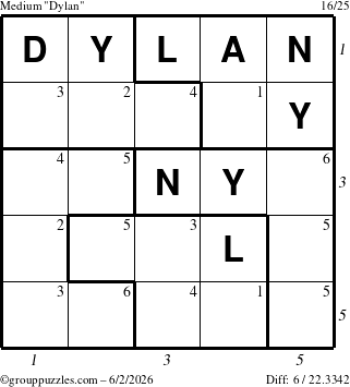 The grouppuzzles.com Medium Dylan puzzle for Tuesday June 2, 2026 with all 6 steps marked