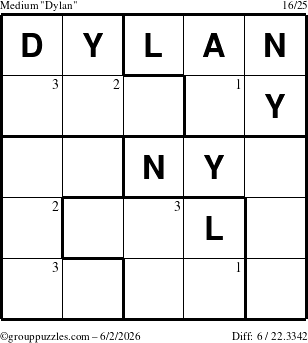 The grouppuzzles.com Medium Dylan puzzle for Tuesday June 2, 2026 with the first 3 steps marked