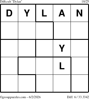 The grouppuzzles.com Difficult Dylan puzzle for Tuesday June 2, 2026