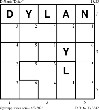 The grouppuzzles.com Difficult Dylan puzzle for Tuesday June 2, 2026 with all 6 steps marked
