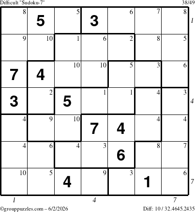 The grouppuzzles.com Difficult Sudoku-7 puzzle for Tuesday June 2, 2026, suitable for printing, with all 10 steps marked
