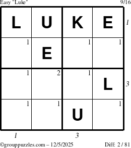 The grouppuzzles.com Easy Luke puzzle for Friday December 5, 2025 with all 2 steps marked