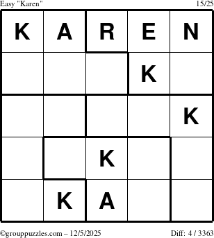 The grouppuzzles.com Easy Karen puzzle for Friday December 5, 2025
