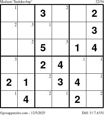 The grouppuzzles.com Medium Sudoku-6up puzzle for Friday December 5, 2025 with the first 3 steps marked
